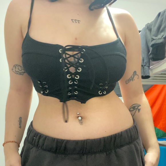 goth y2k strappy corset style lace up top - Picture 1 of 4